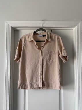 Erika & Co Beige Short Sleeve Button Up Top